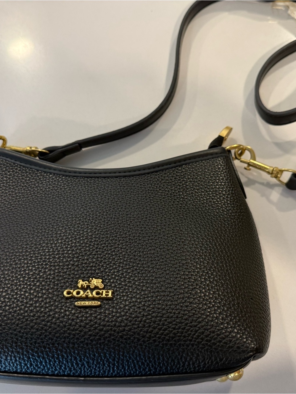 Coach Black Pebbled Leather Crossbody with Gold Hardware